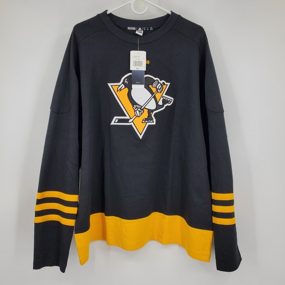 NWT Adidas Pittsburgh Penguins NHL Aeroready Long Sleeve Hockey Jersey Black XL